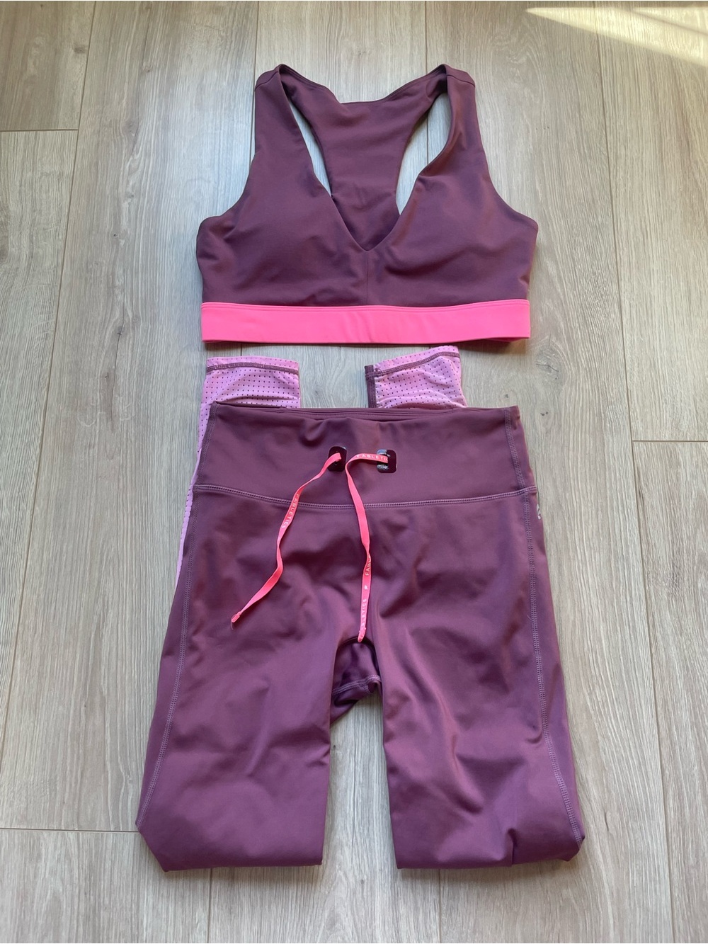 Fabletics Plum Sports Bra and Leggings set